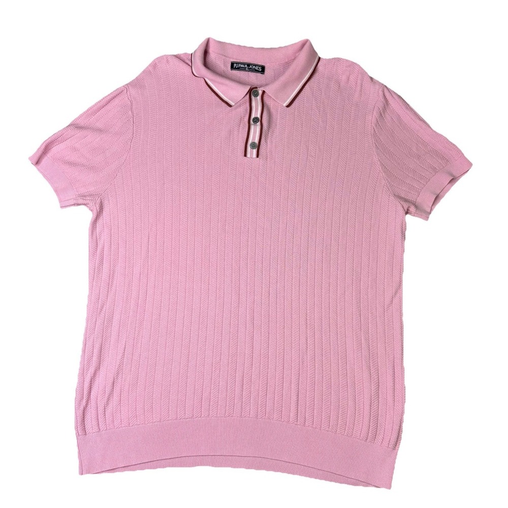 Paul Jones Polo Mens XL Beige Ribbed Knit Elastic Waistband Sweater Shirt Pink